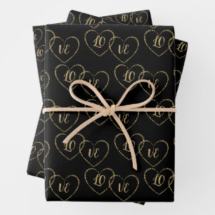 Personalisierte Coupons Gold und Black Heart Charm Geschenkpapier Set