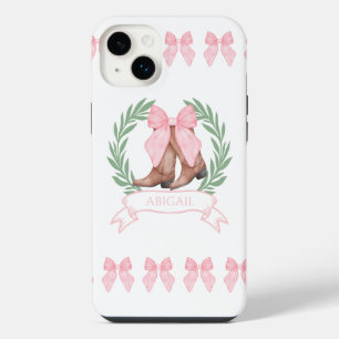 Personalisierte Cowgirl-Stiefel und rosa Schleifen iPhone 14 Plus Hülle