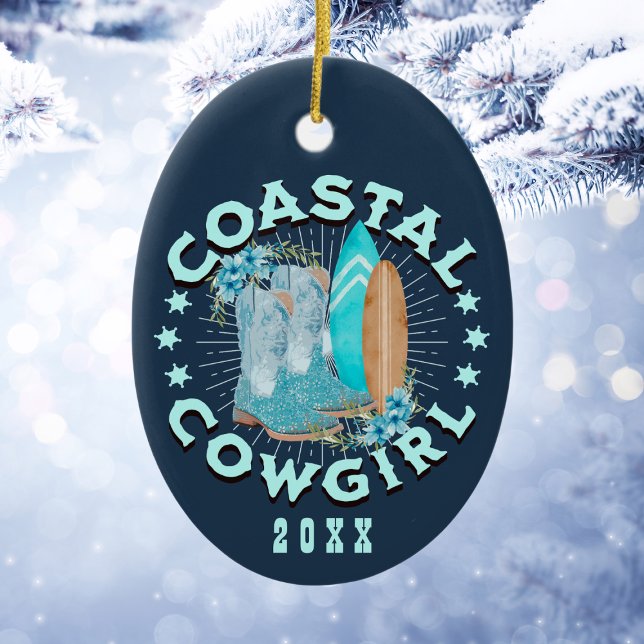 Personalisierte Cowgirl Weihnachten Keramik Ornament (Personalized Coastal Cowgirl Christmas Ceramic Ornament
)