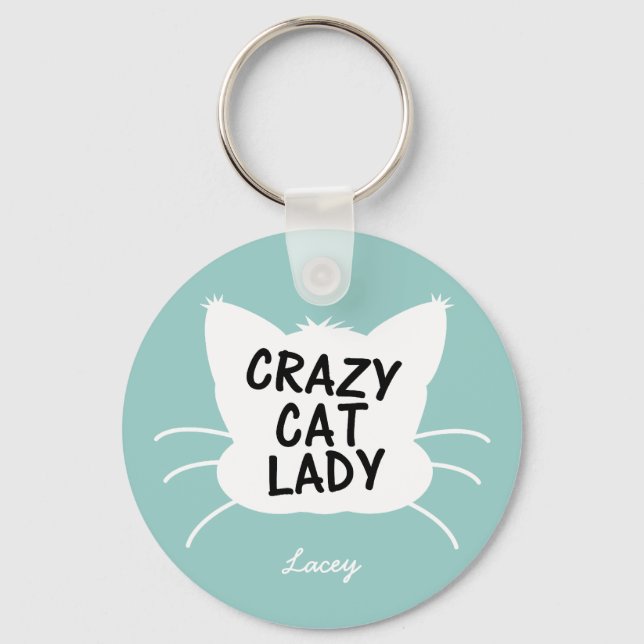Personalisierte Crazy Cat Lady - Wellenruhe blau Schlüsselanhänger (Vorderseite)