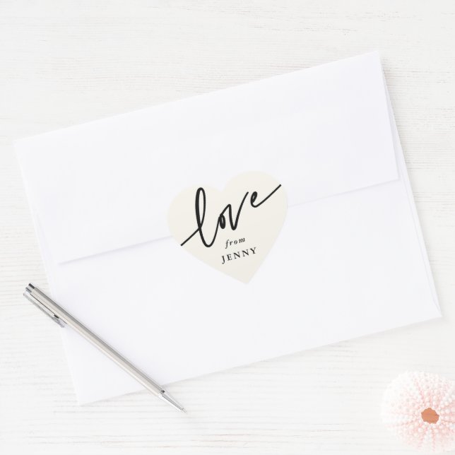 Personalisierte Cream + Schwarz-Liebe-Script-Schri Herz-Aufkleber (Umschlag)