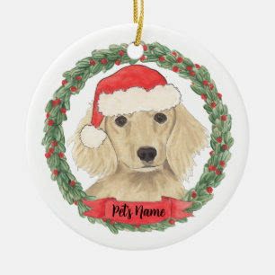 Personalisierte Creme Langhaarige Dackel Weihnacht Keramik Ornament