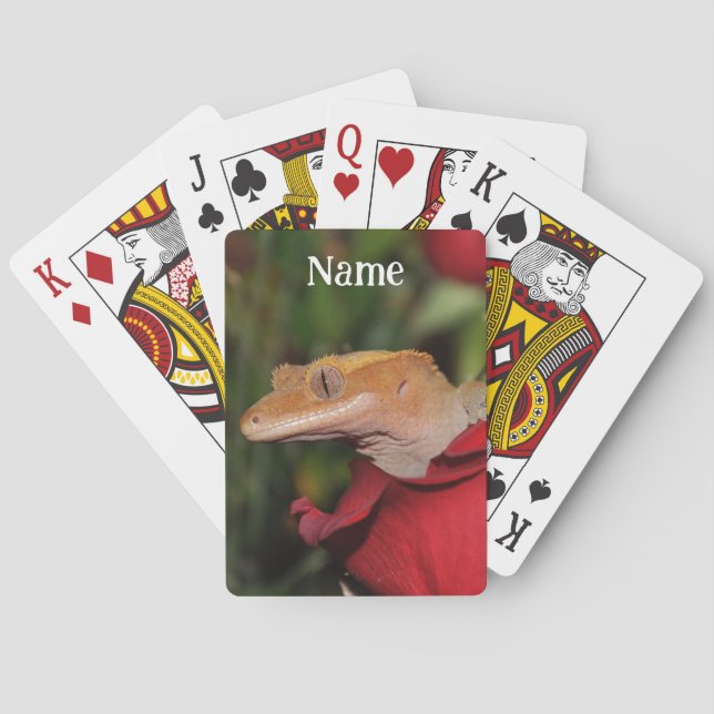 Personalisierte Crested Gecko Lizard auf einer Ros Spielkarten (Rückseite)