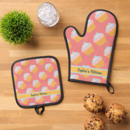 Personalisierte Cupcake-Mitt- und Pothalter, Gesch Ofenhandschuh & Topflappen-Set