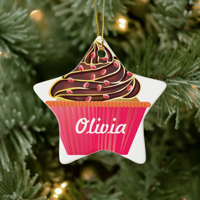 Personalisierte Cupcake Sprinklen Keramik Ornament (Baum)