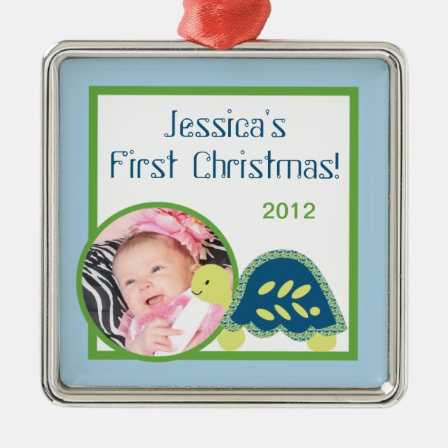 Personalisierte Custom FOTOrnament Blue Sea Turtle Ornament Aus Metall (Vorne)