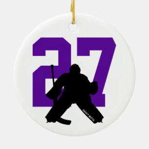 Personalisierte Custom Hockey Goalie Nummer Lila Keramik Ornament