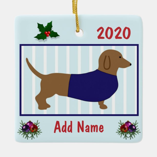 Personalisierte Dackel - Dackel Welpen Hund - Blau Keramikornament (Vorderseite)