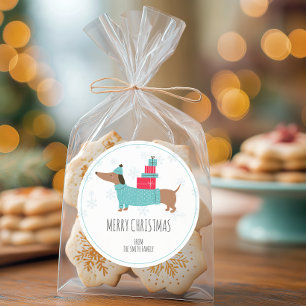 Personalisierte Dackel Frohe Weihnachten Runder Aufkleber