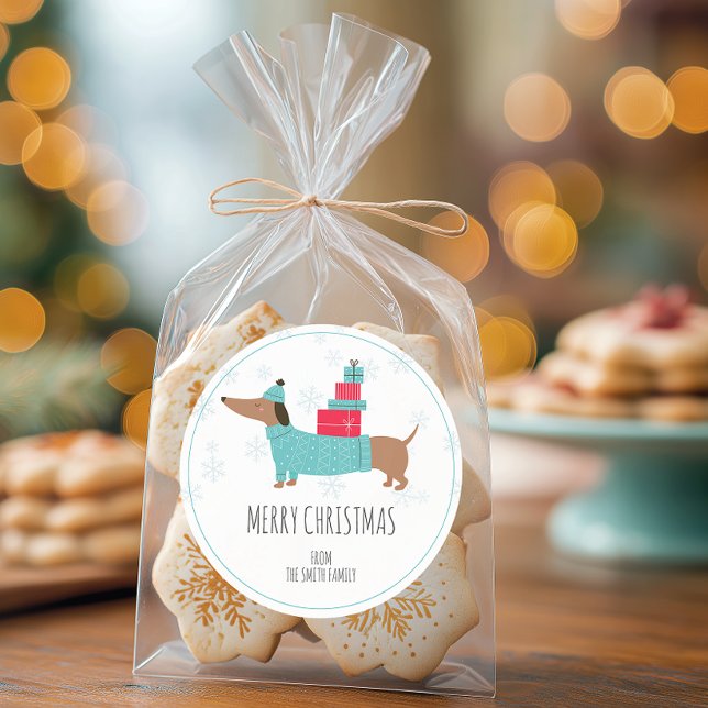 Personalisierte Dackel Frohe Weihnachten Runder Aufkleber (Personalized Christmas Dog Sticker
)