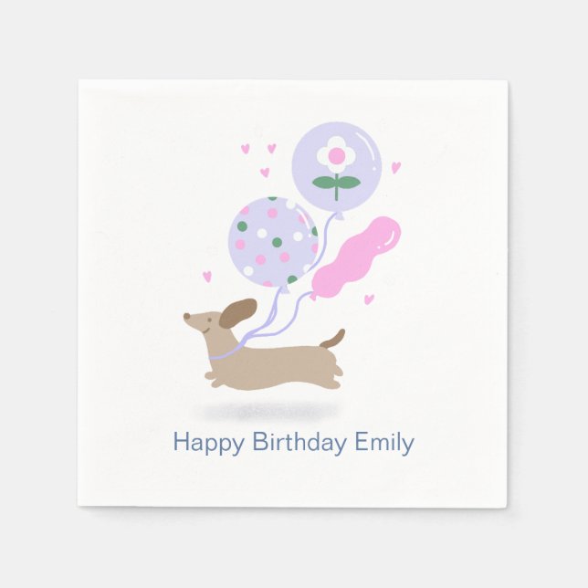 Personalisierte Dackel Geburtstagsparty Hund Lover Serviette (Vorderseite)