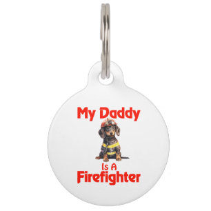 Personalisierte Dackel Mein Vater ist Feuerwehrman Haustiermarke