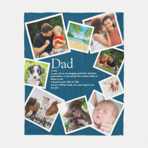 Personalisierte Dad-Definition 9 Foto-Collage Blau Fleecedecke