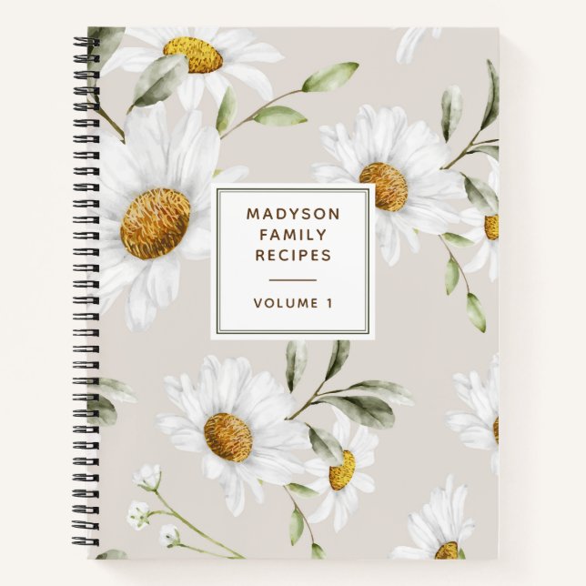 Personalisierte Daisy Blume Familienrezepte Kochbu Notizbuch (Vorderseite)