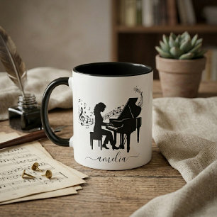 Personalisierte Dame am Grand Piano Künstlerisch Tasse