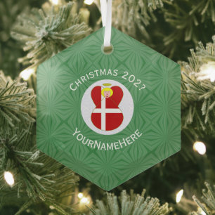 Personalisierte dänische Engel-Weihnachtsflagge Ornament Aus Glas