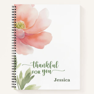Personalisierte "Dankbar für Dich" Aquarellblume Notizbuch