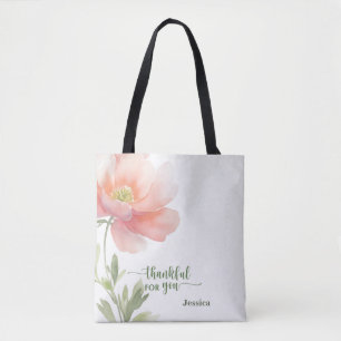 Personalisierte "Dankbar für Dich" Aquarellblume Tasche