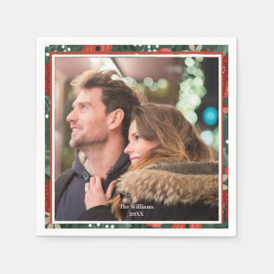 Personalisierte Dating Red White & Green Xmas Flor Serviette