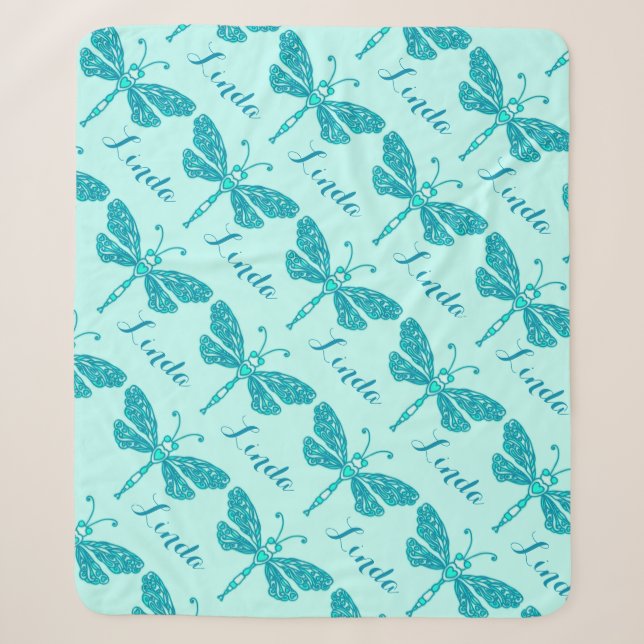 Personalisierte Decke des Aqua-Namens Dragonfly Sherpadecke (Vorderseite)