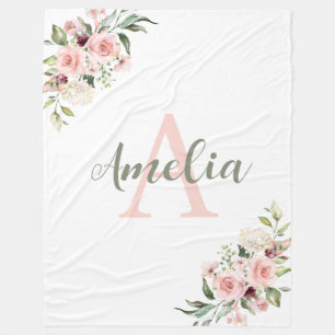 Personalisierte Decke mit Namen, Initiale und Rose