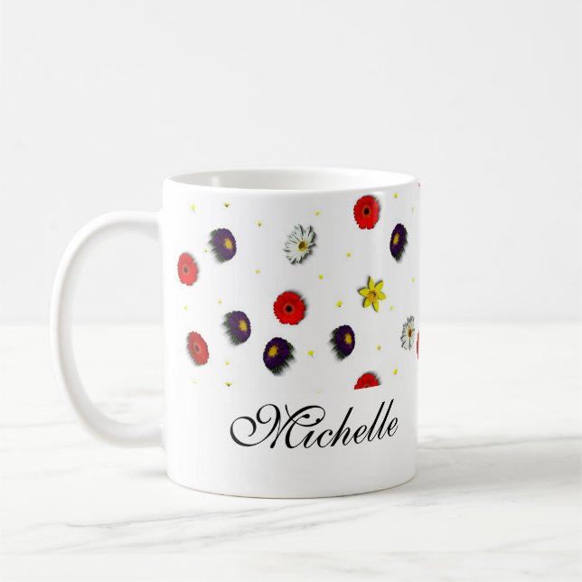Personalisierte dekorative Frühlingsblumen weiß Kaffeetasse (Links)