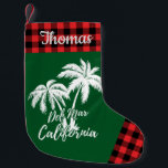 Personalisierte Del Mar California Beach Palmen Kleiner Weihnachtsstrumpf<br><div class="desc">Personalisiertes Del Mar California Beach Palmen Grüne Rot Kariert Checked Kleiner Strumpf Weihnachten</div>