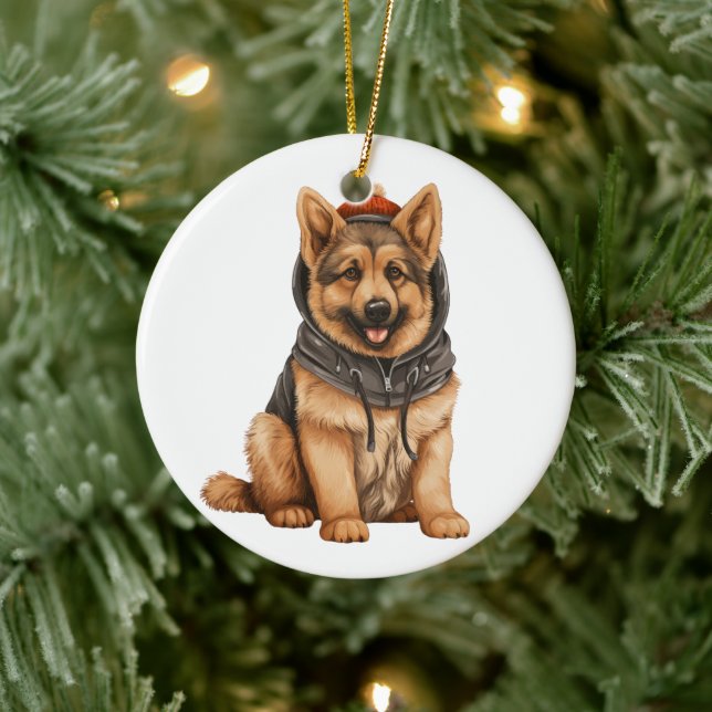 Personalisierte Deutsche Schäferhunde-Kunst Keramik Ornament (Baum)