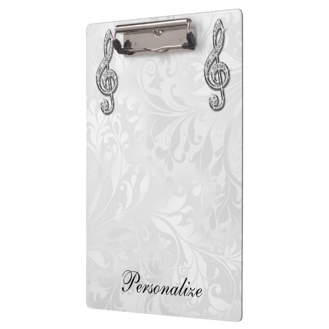 Personalisierte Diamant-Musiknote-Blumendamast Klemmbrett (Links)