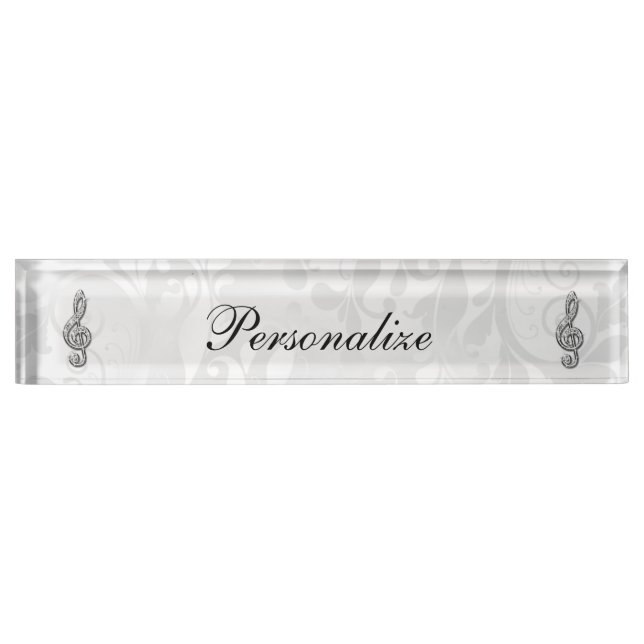 Personalisierte Diamant-Musiknote-Blumendamast Namensplakette (Vorderseite)