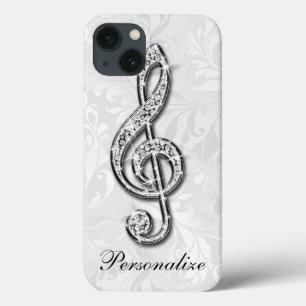 Personalisierte Diamant-Musiknote Floraler Damast iPhone 13 Hülle