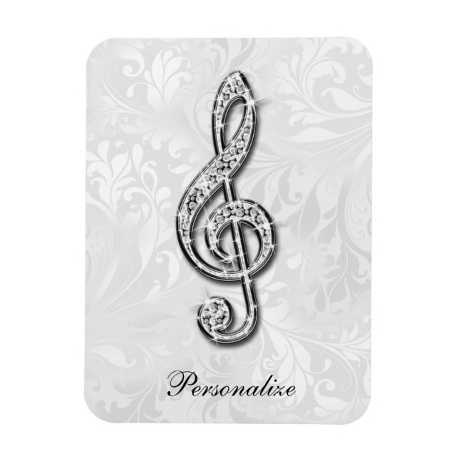 Personalisierte Diamond-Musiknote Floral Damask Magnet (Vertikal)