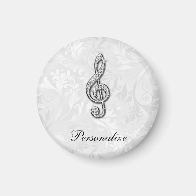 Personalisierte Diamond-Musiknote Floral Damask Magnet (Vorne)