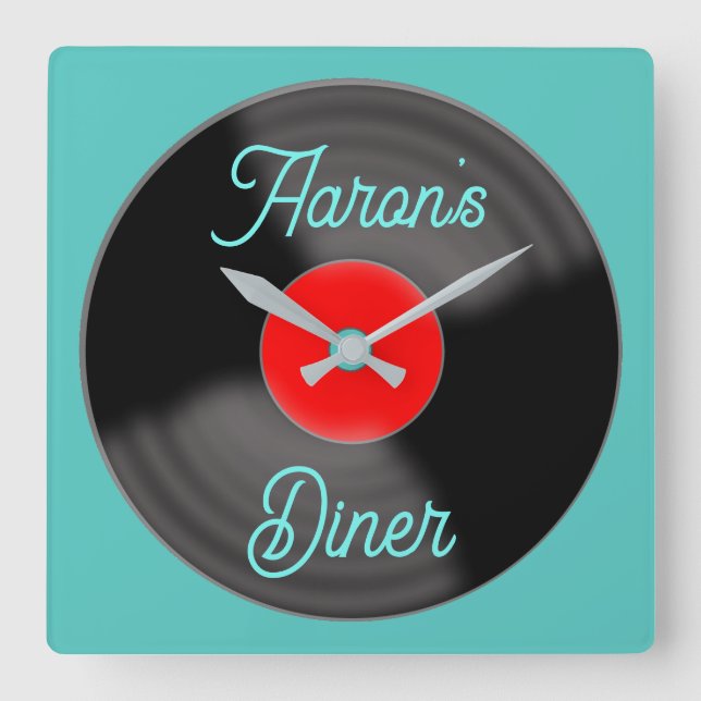 Personalisierte Diner Record Clock Quadratische Wanduhr (Vorderseite)