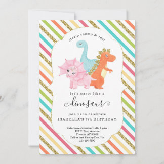 Personalisierte Dinosaur Themed Girls Geburtstagsp Einladung