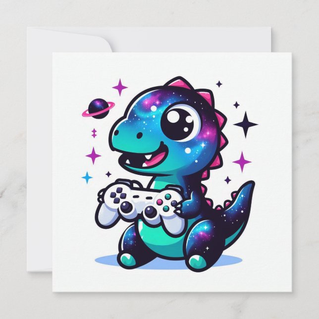 Personalisierte Dinosaurier-Einladung für Gamer Einladung (Vorderseite)
