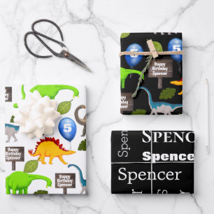 Personalisierte Dinosaurier Geburtstag Geschenkpapier Set