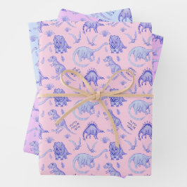 Personalisierte Dinosaurier-Geschenkwrap in drei F Geschenkpapier Set