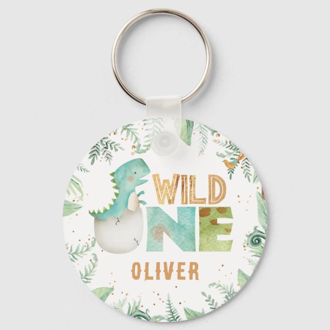 Personalisierte Dinosaurier Jurasic Wild One Schlüsselanhänger (Vorderseite)