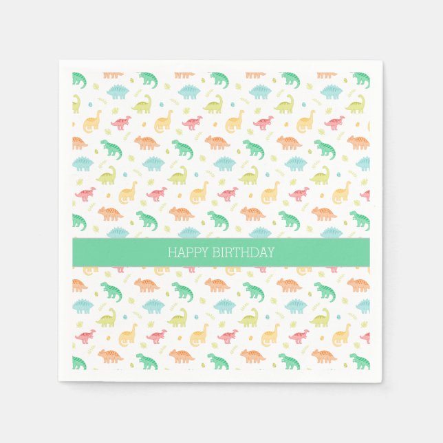 Personalisierte Dinosaurier-Papierplatte - Grünbla Serviette (Vorderseite)