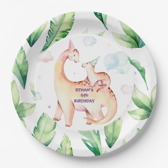 Personalisierte Dinosaurier-Papierplatte Pappteller (Vorderseite)