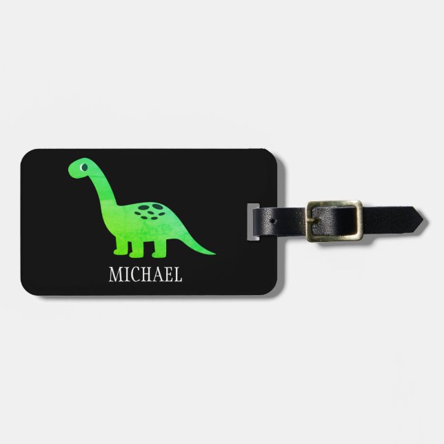 Personalisierte Dinosaurier-Reise Gepäckanhänger (Vorderseite horizontal)