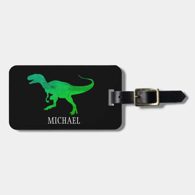 Personalisierte Dinosaurier-Reise Gepäckanhänger (Vorderseite horizontal)