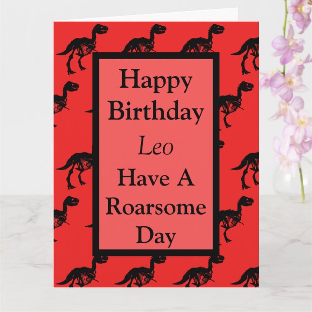 Personalisierte Dinosaurier-Roarsome Geburtstagska Karte (Orchidee)