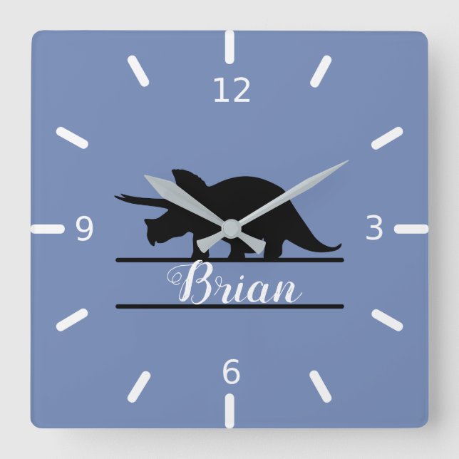 Personalisierte Dinosaurier-Uhr Quadratische Wanduhr (Vorderseite)