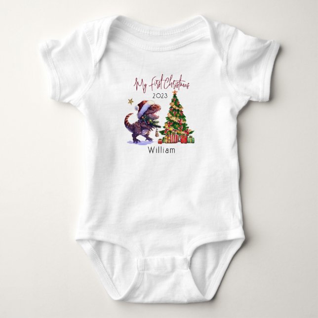 Personalisierte Dinosaurier Weihnachten Weihnachte Baby Strampler (Vorderseite)