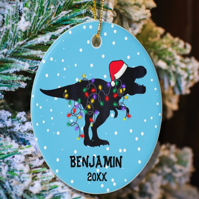 Personalisierte Dinosaurier Weihnachtsjungen Weihn Keramik Ornament (Von Creator hochgeladen)