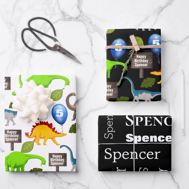 Personalisierte Dinosaurier zum Geburtstag Geschenkpapier Set (Vorderseite)