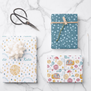 Personalisierte Disco-Schnecken-Gartenparty-Geburt Geschenkpapier Set