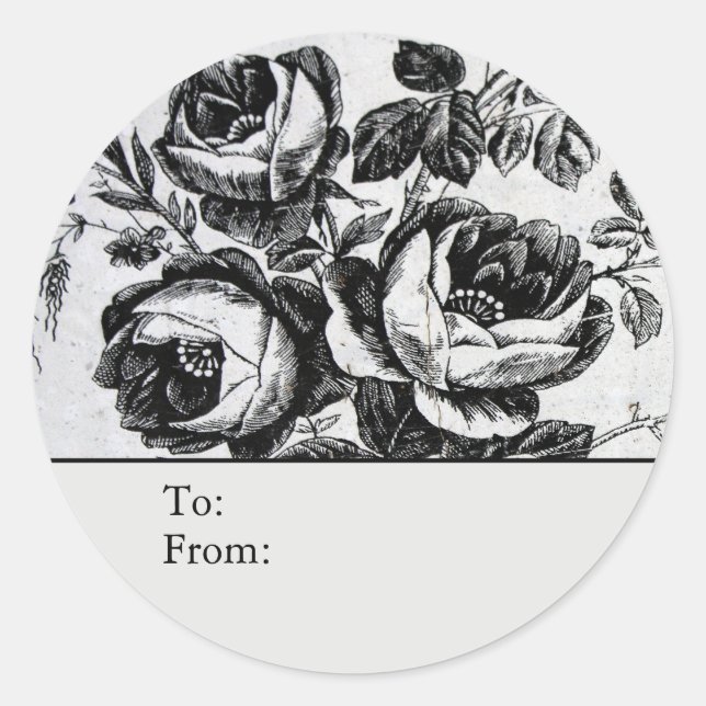 Personalisierte distressed Schwarz-Weiß-Rosen An u Runder Aufkleber (Vorderseite)